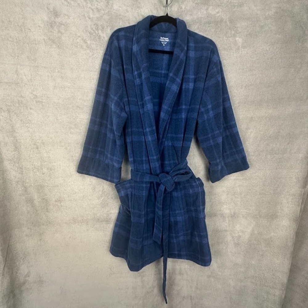 The Vermont Country Store Robe Womens Extra Large Blue Plaid Fleece Short Belted